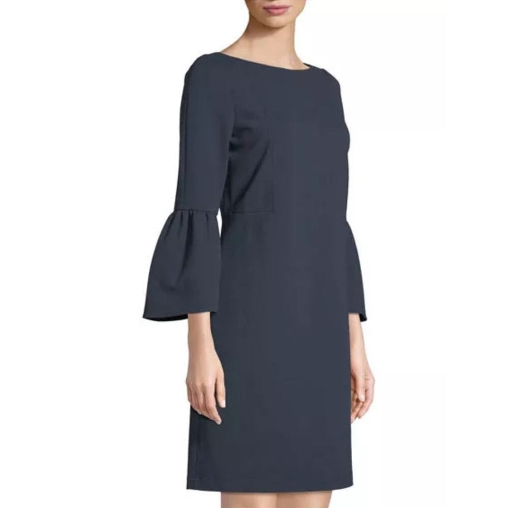 Lafayette 148 New York Bell Sleeve Navy Blue Dress Size P